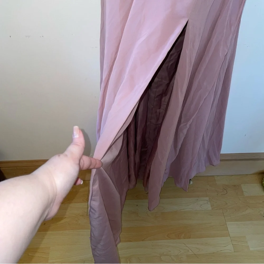 Azazie Evalleen Dusty Rose A-Line Pleated Chiffon Dress Size 12 - Picture 8 of 12